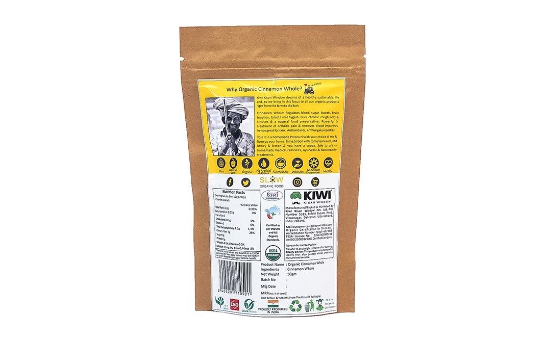 Kiwi Kisan Window Organic Cinnamon    Pack  50 grams